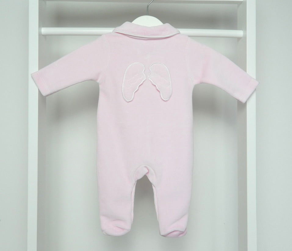 PINK VELOUR WING SLEEPSUIT