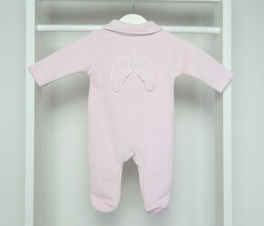 PINK VELOUR WING SLEEPSUIT