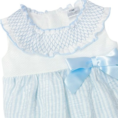 Blue Stripe Bow  Romper