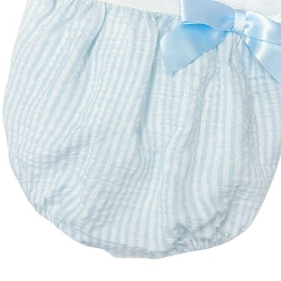 Blue Stripe Bow  Romper