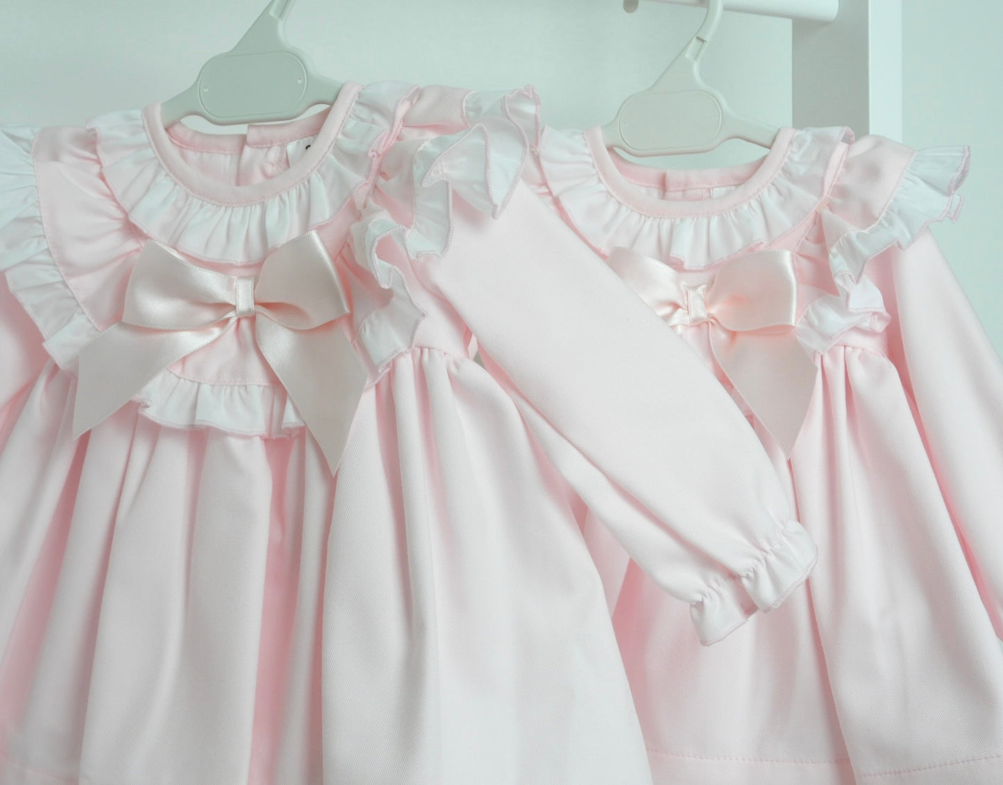 BABY PINK LONG SLEEVE FRILLY DRESS WITH PANTS