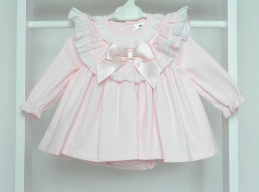 BABY PINK LONG SLEEVE FRILLY DRESS WITH PANTS