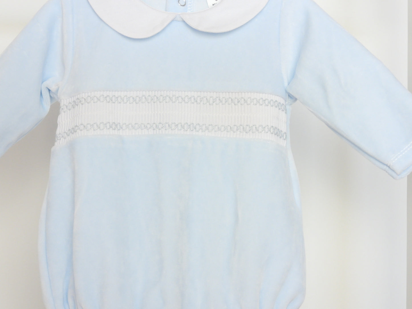 BABY BLUE SMOCKED LONG SLEEVE ROMPER