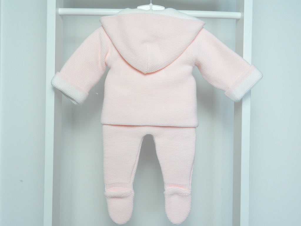 DOUBLE KNIT HOODED CARDIGAN AND TROUSER SET PINK