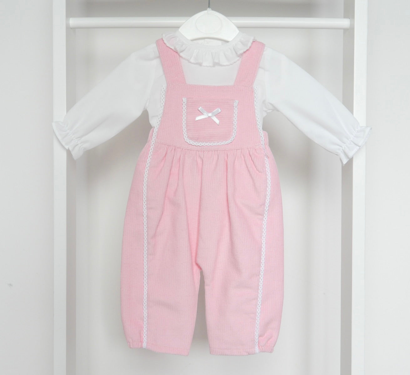 PINK CORD DUNGAREE AND SHIRT SET