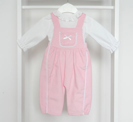 PINK CORD DUNGAREE AND SHIRT SET