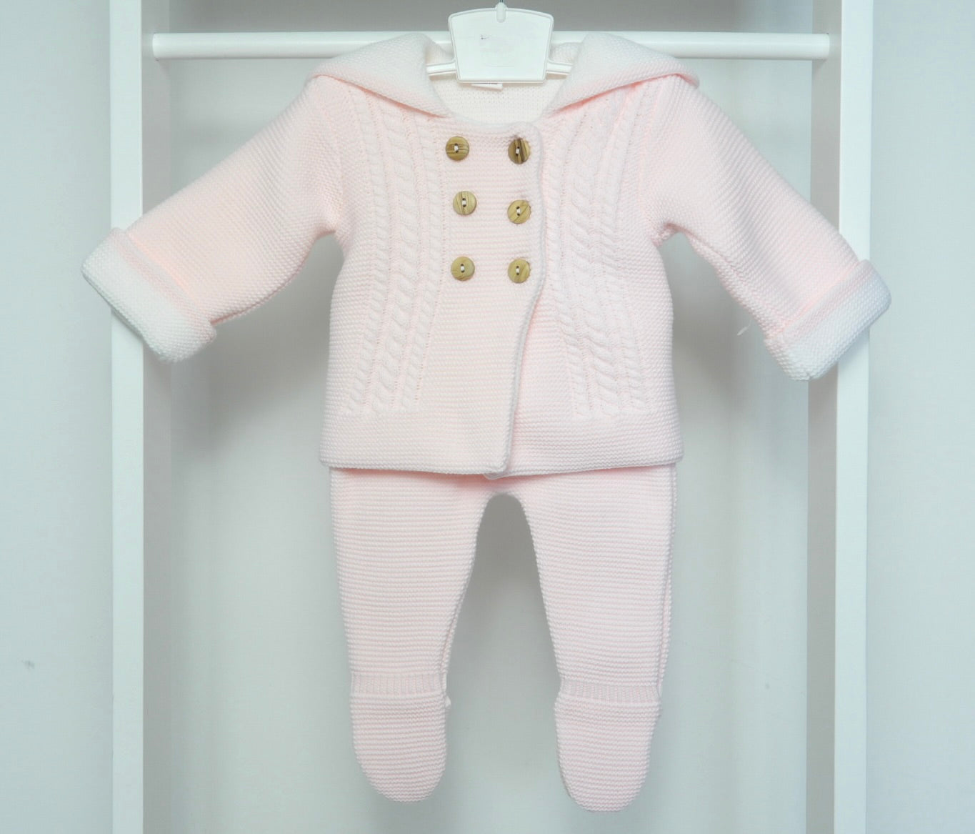 DOUBLE KNIT HOODED CARDIGAN AND TROUSER SET PINK