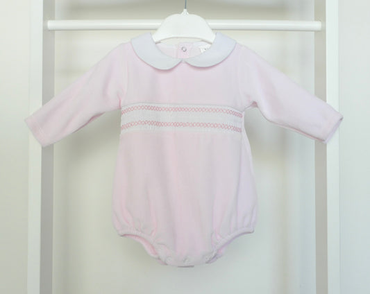 BABY PINK SMOCKED LONG SLEEVE ROMPER