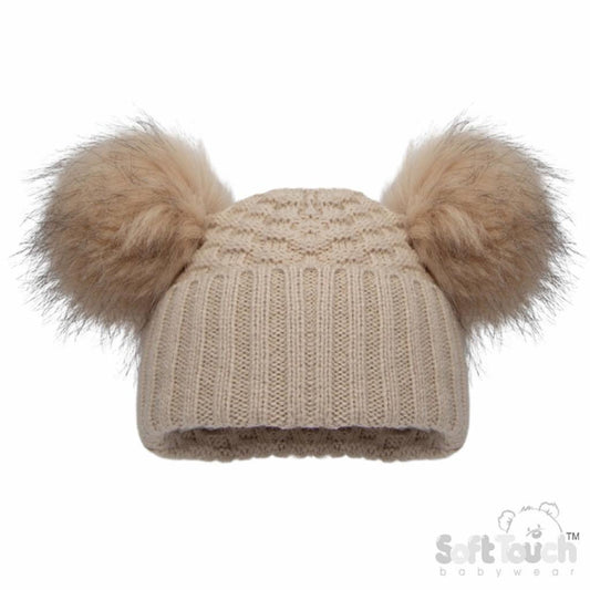 NATURAL DOUBLE POM HAT