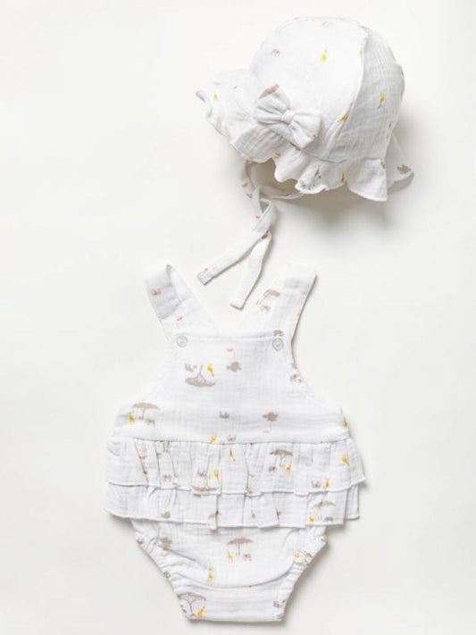 SAFARI MUSLIN ROMPER AND HAT