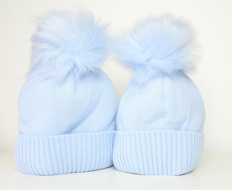 BABY BLUE POM POM HAT