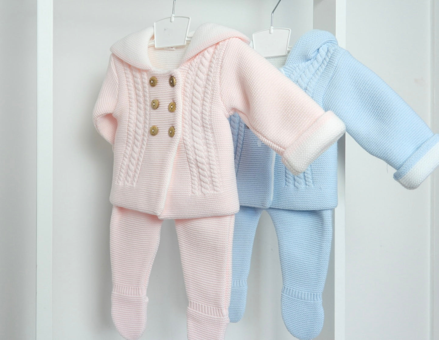 DOUBLE KNIT HOODED CARDIGAN AND TROUSER SET BLUE