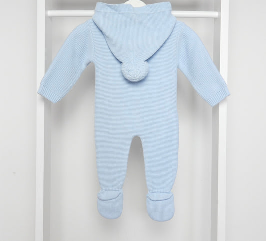 POM POM BLUE KNITTED PRAM SUIT