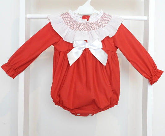 RED SMOCKED COLLAR ROMPER