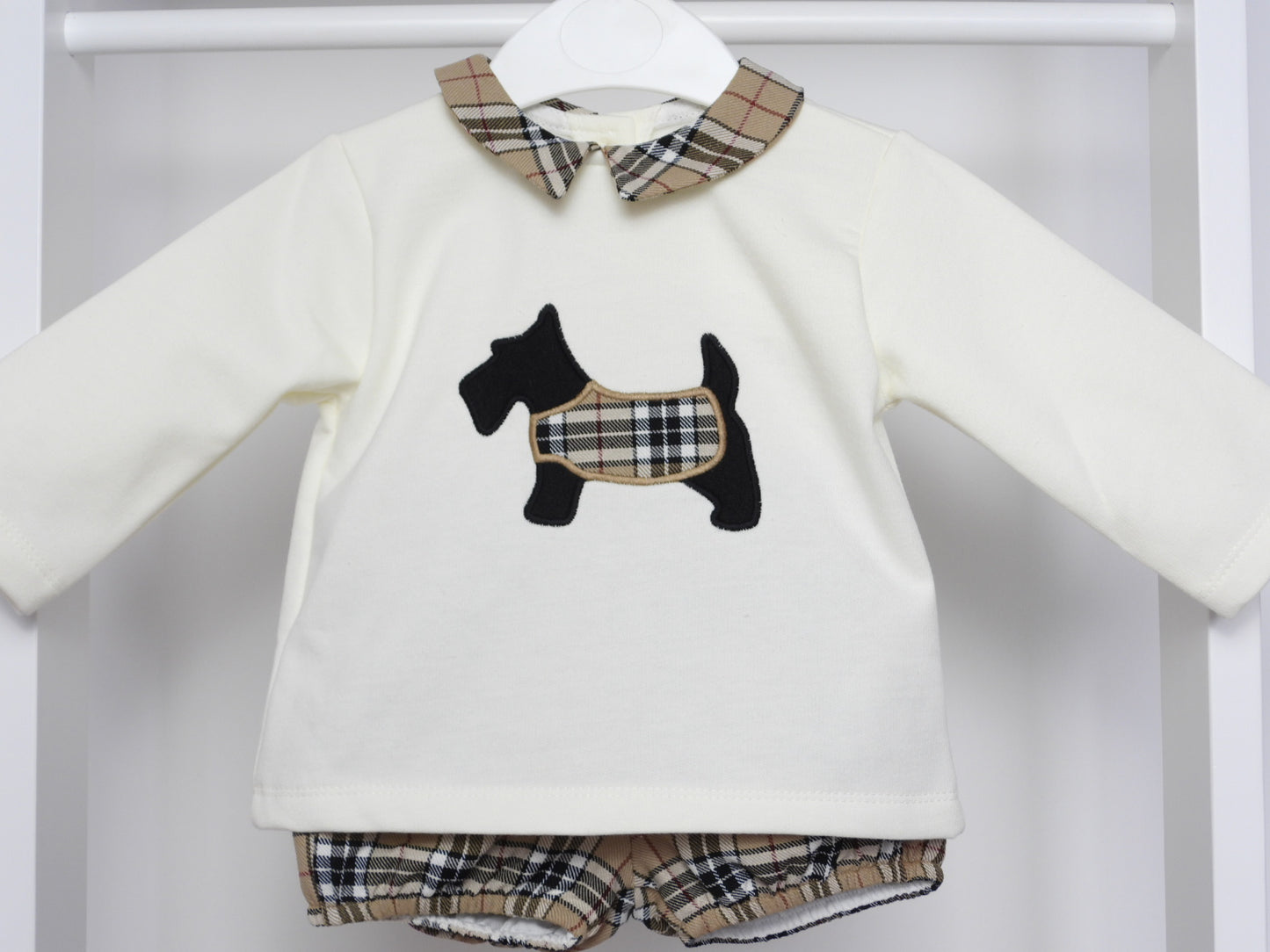 CREAM AND TARTAN SCOTTY DOG JAM PANT SET