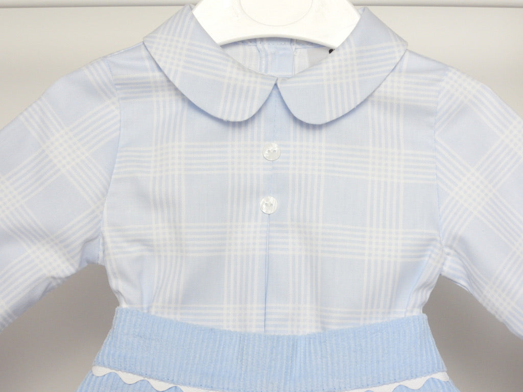 BLUE LONG SLEEVE CHECKED SHIRT AND CORD SHORTS