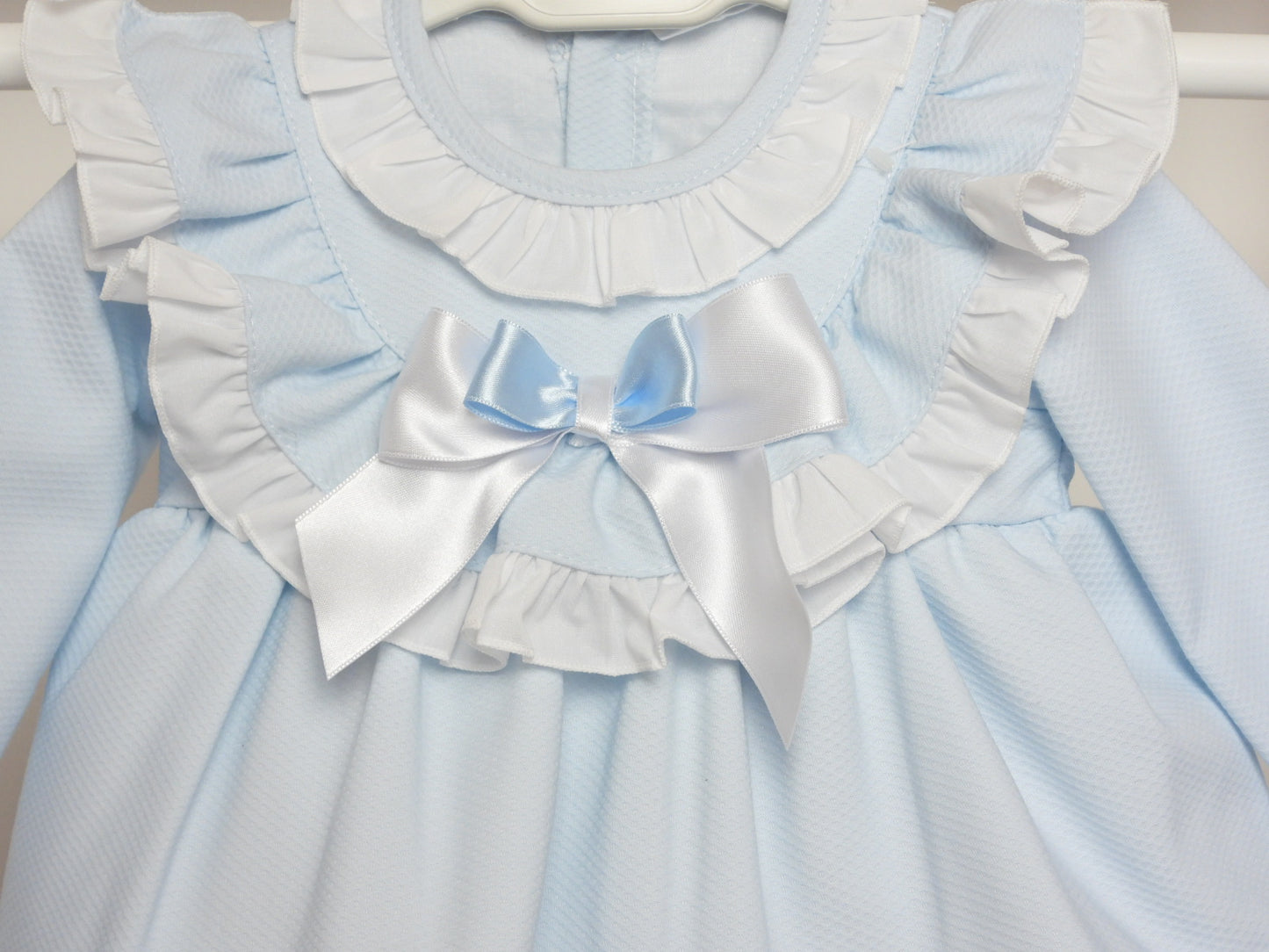 BLUE LONG SLEEVED FRILLY DRESS