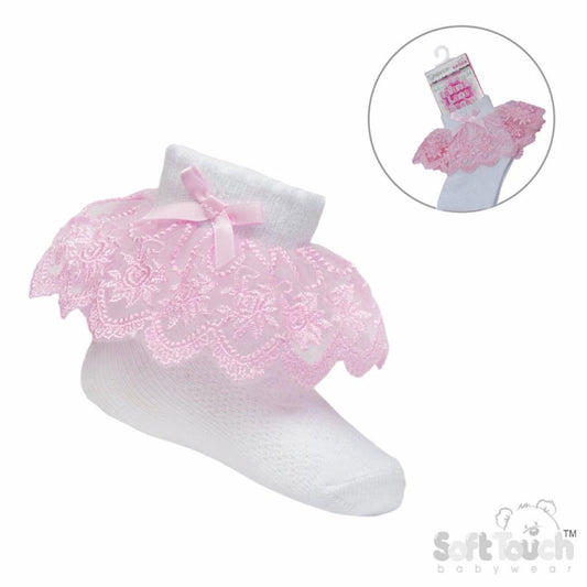 WHITE AND PINK FRILL SOCKS