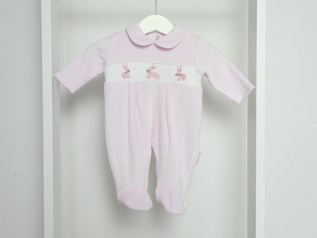 PINK BUNNY VELOUR SLEEPSUIT