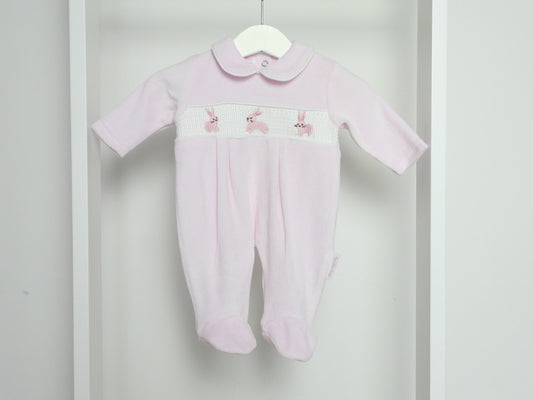 PINK BUNNY VELOUR SLEEPSUIT