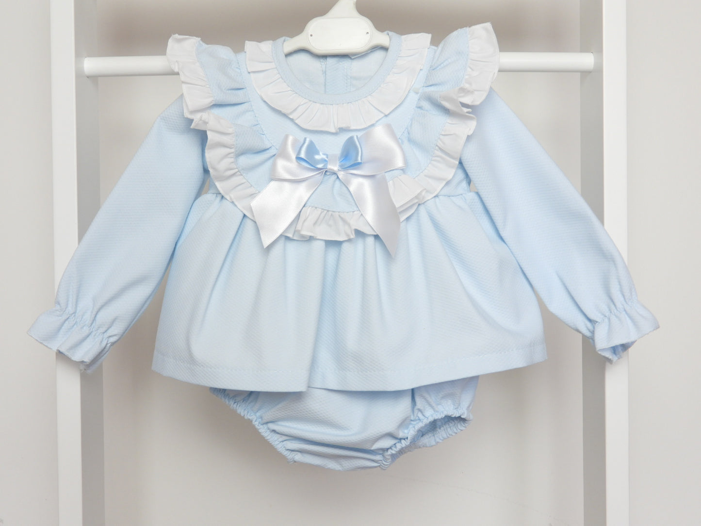 BLUE LONG SLEEVED FRILLY DRESS