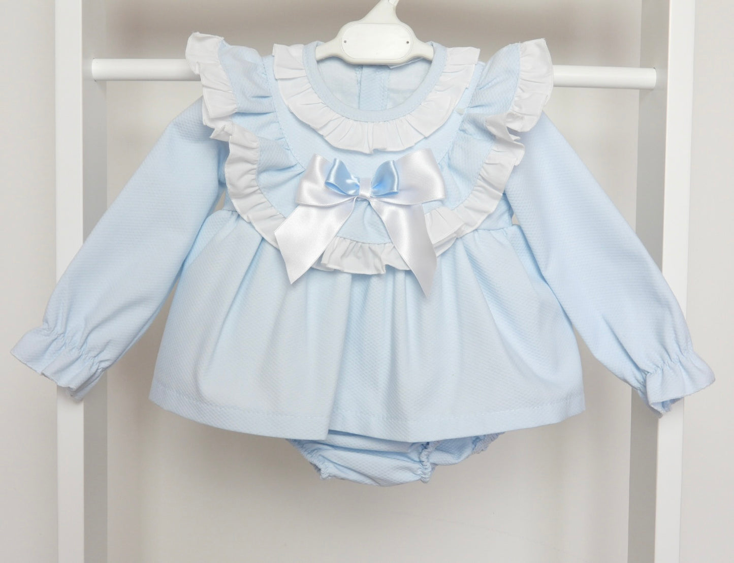 BLUE LONG SLEEVED FRILLY DRESS