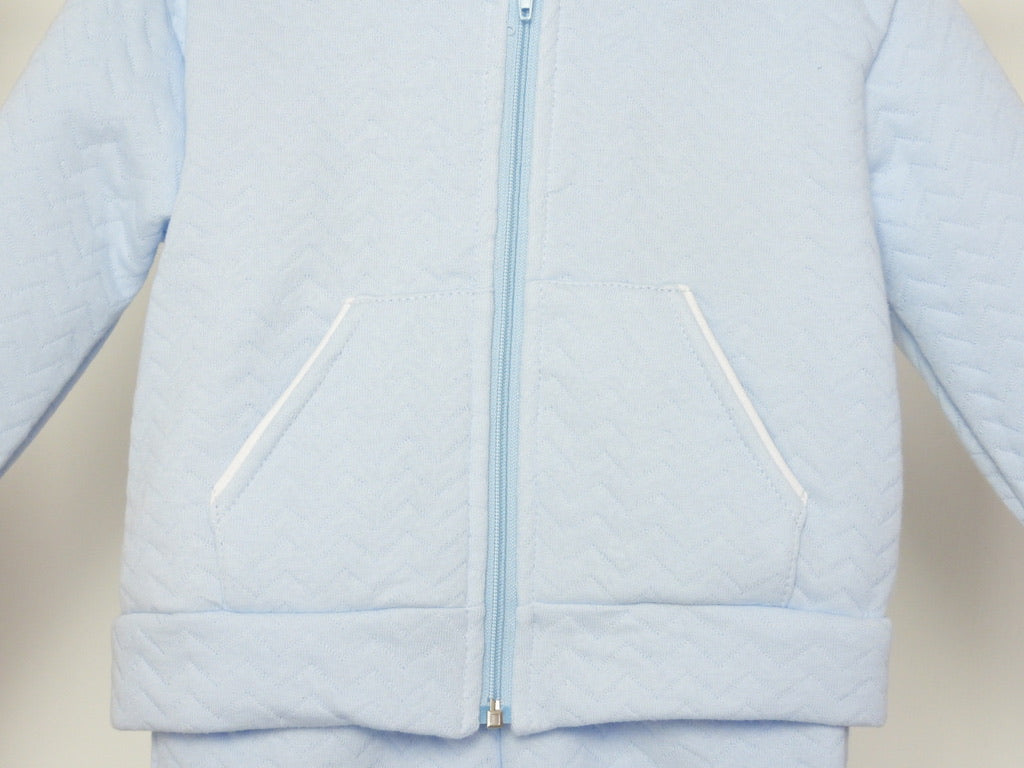 BLUE WAFFLE HOODED ZIPPER JOGSUIT