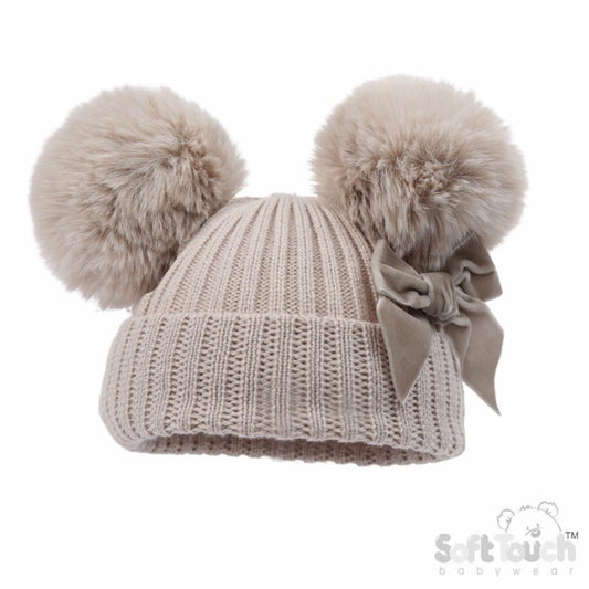 NATURAL DOUBLE POM BOW HAT