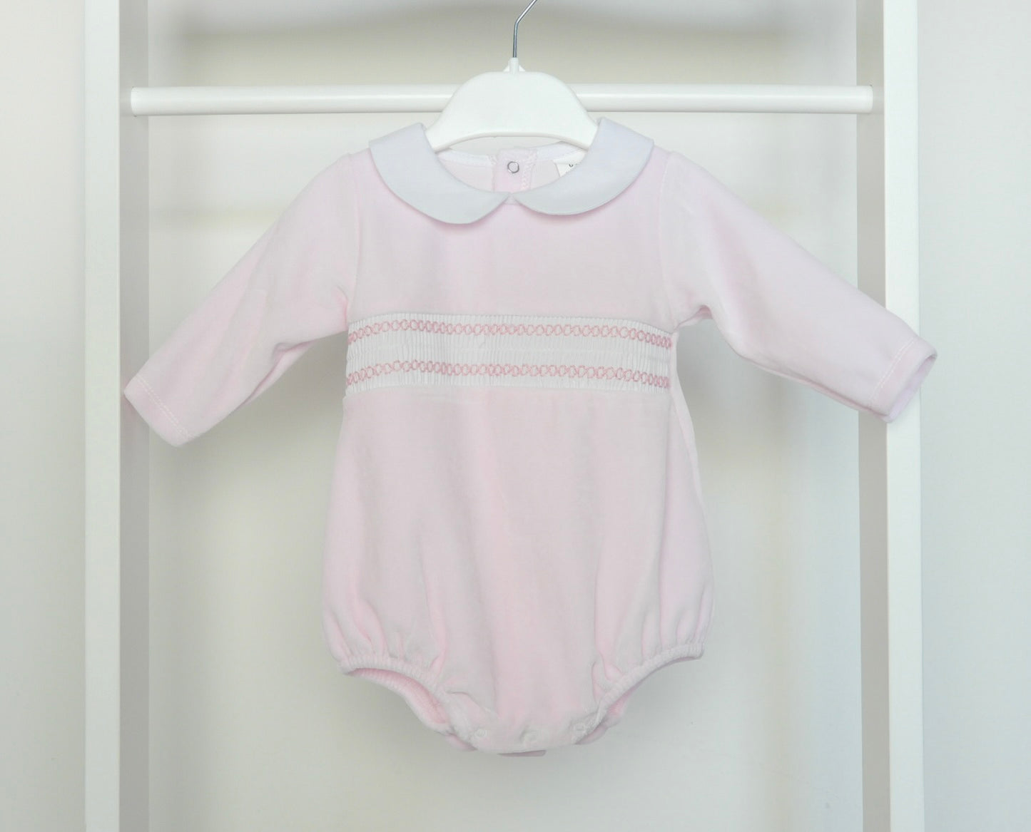 BABY PINK SMOCKED LONG SLEEVE ROMPER