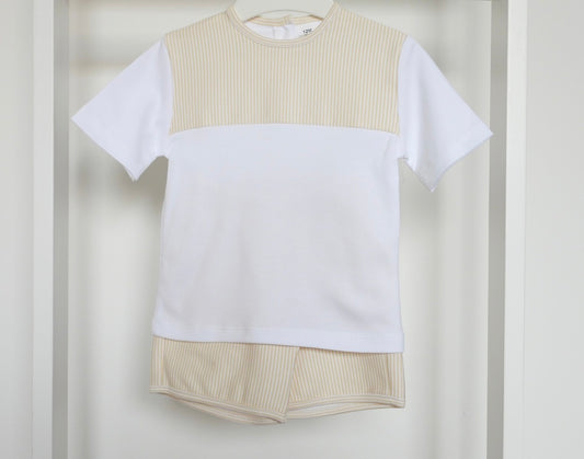 OLLIE BEIGE STRIPE SHORT SET