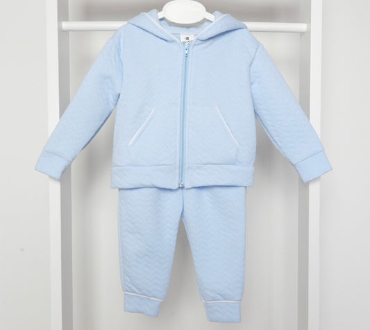 BLUE WAFFLE HOODED ZIPPER JOGSUIT