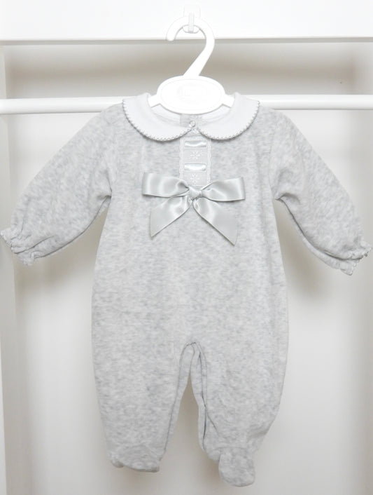 Velour Bow Grey Sleepsuit