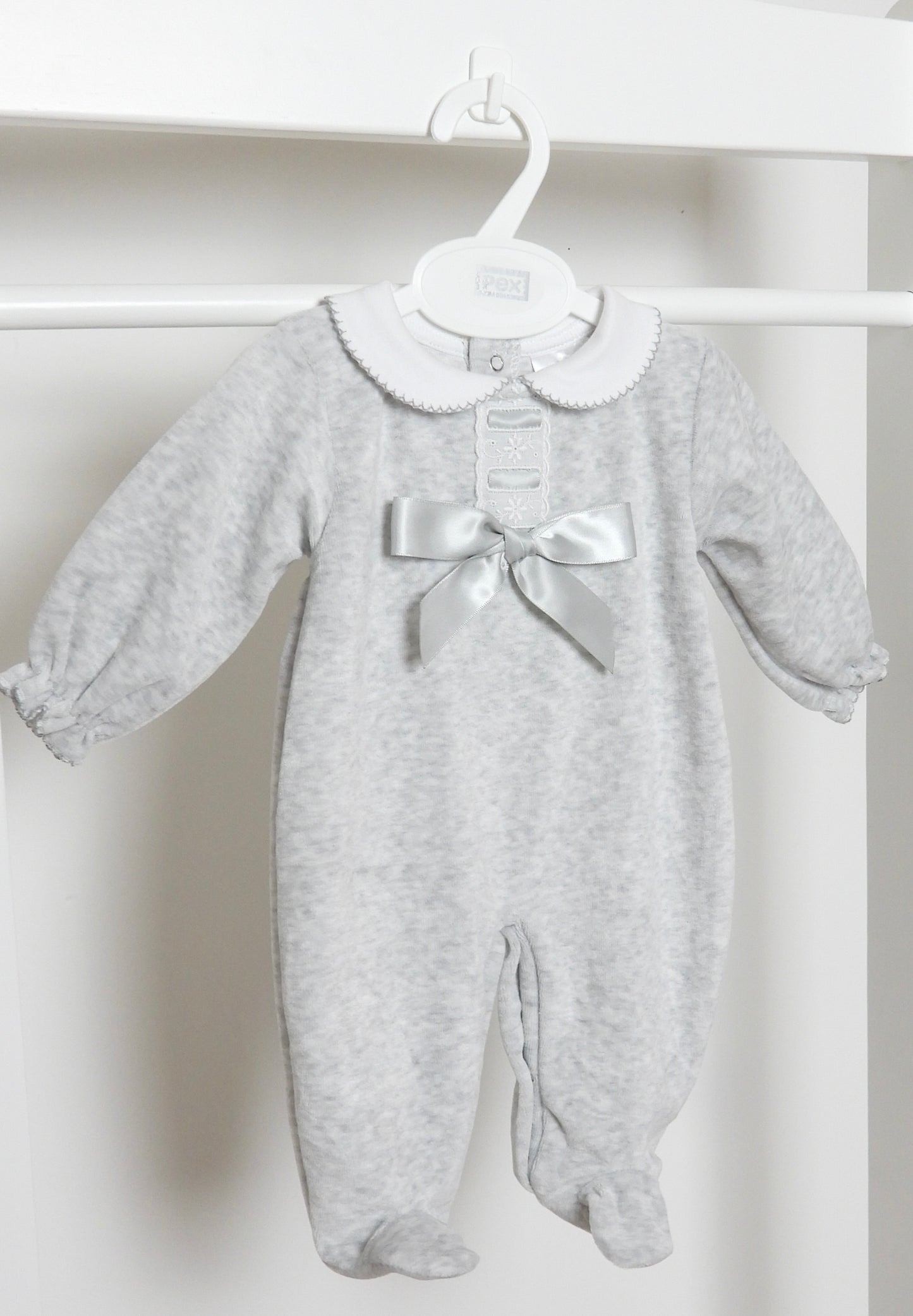 Velour Bow Grey Sleepsuit