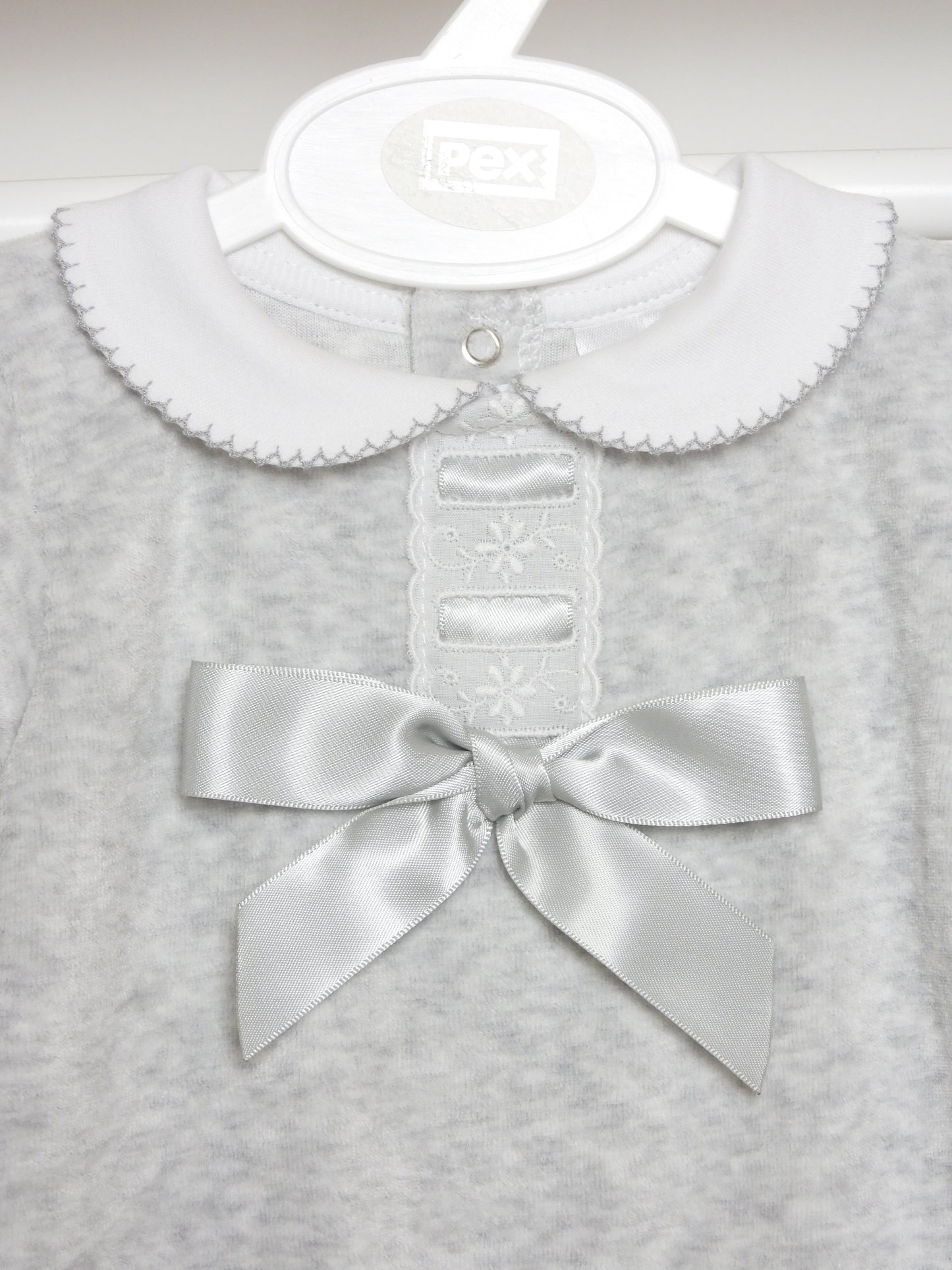 Velour Bow Grey Sleepsuit