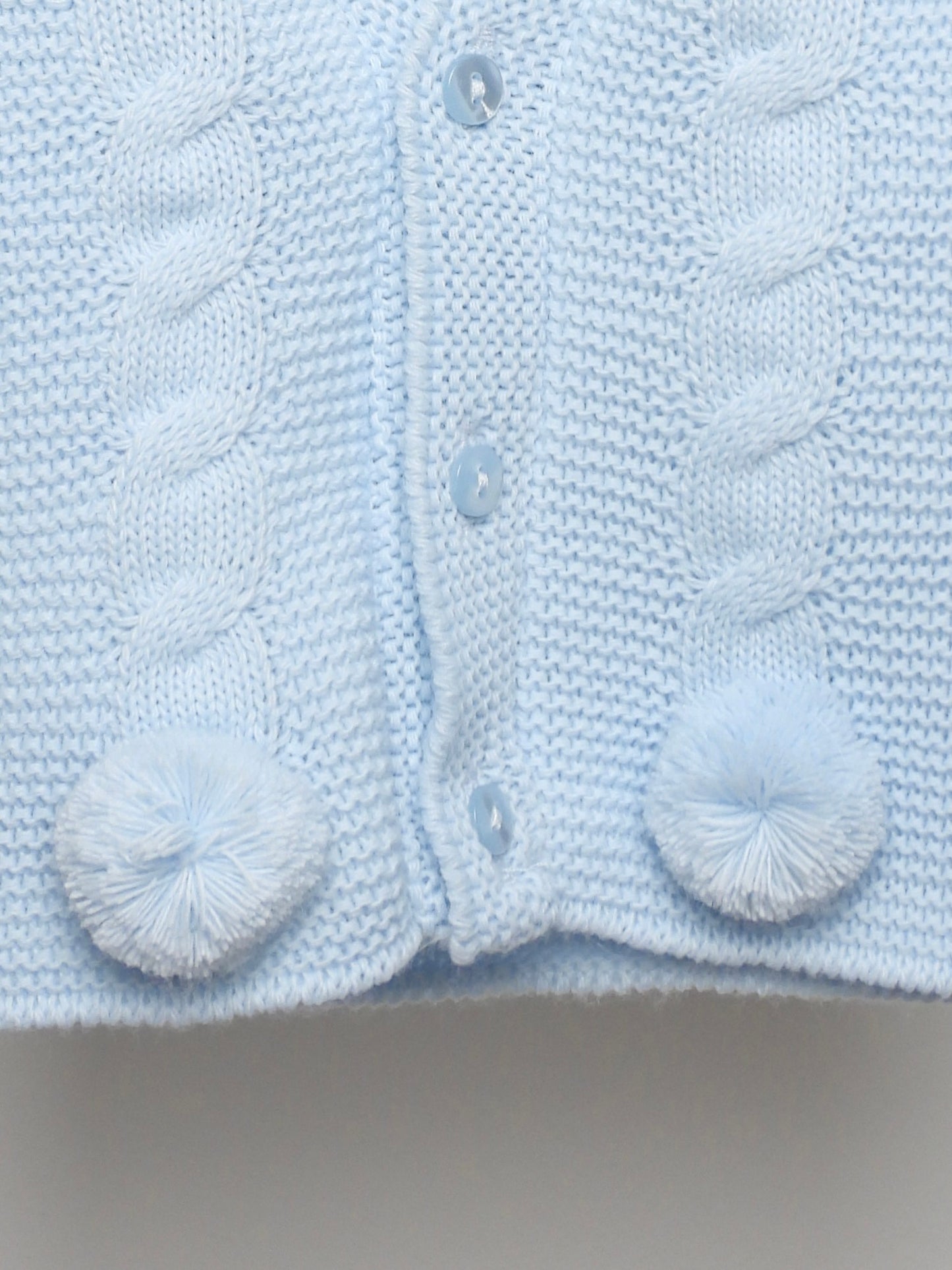 BLUE KNITTED CARDIGAN WITH POM POM