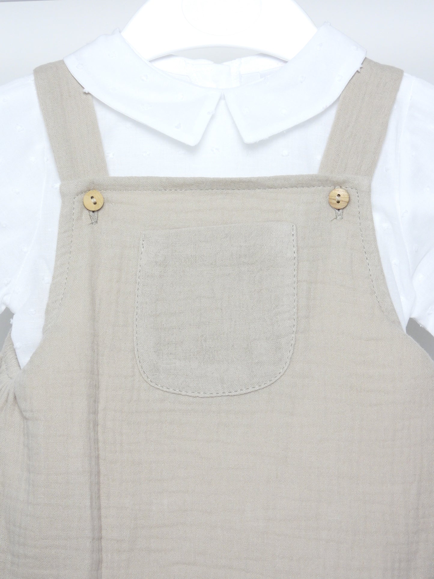 Muslin Natural Dungaree Set