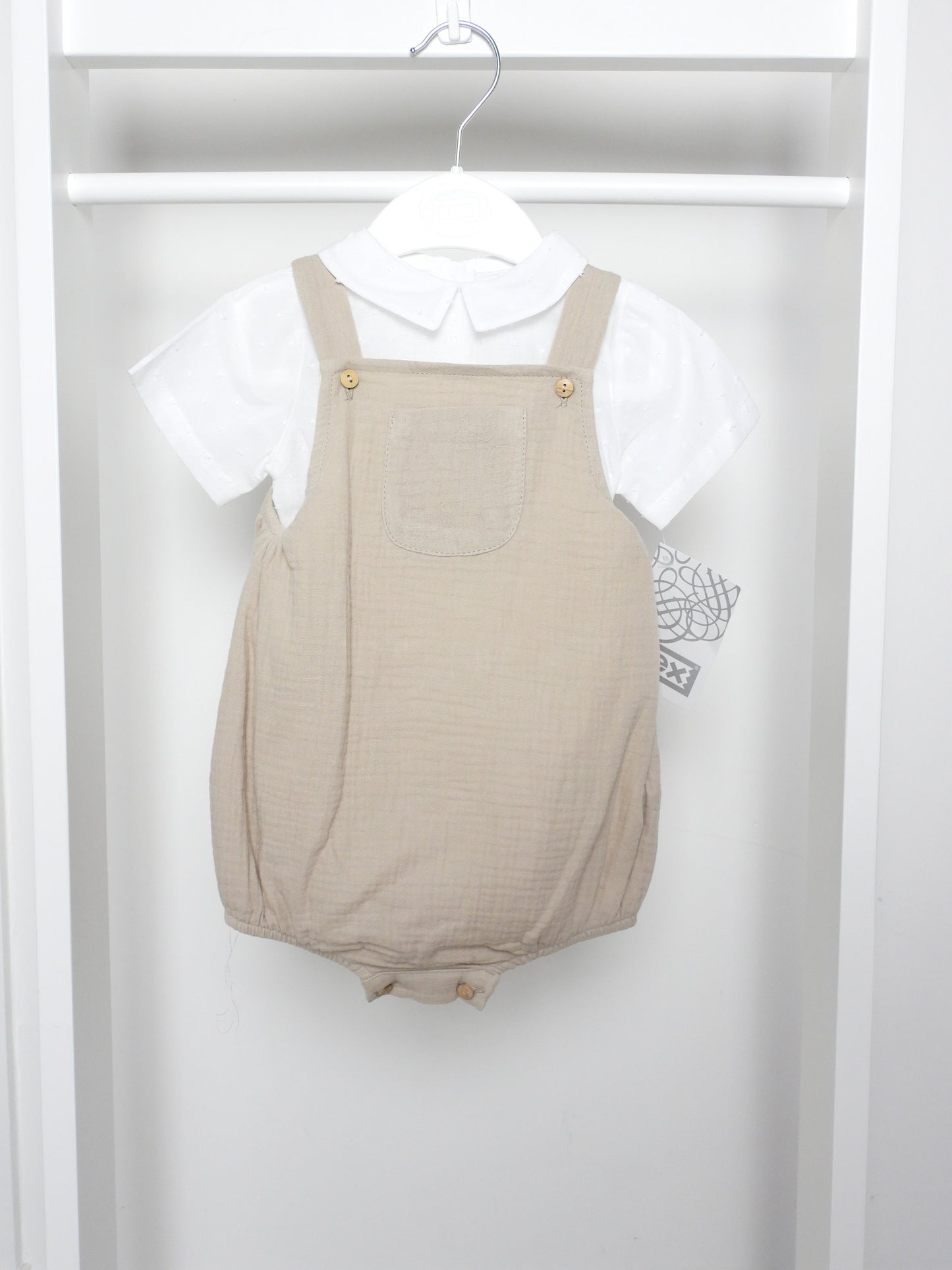 Muslin Natural Dungaree Set