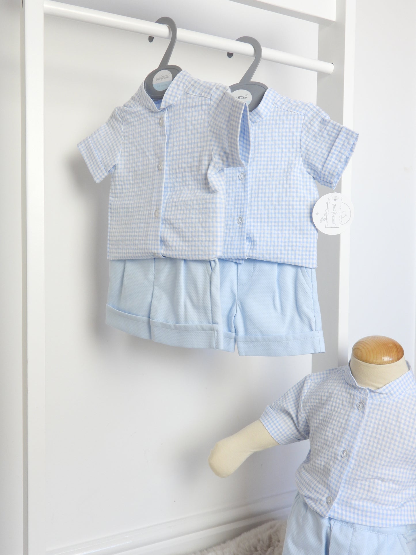 BLUE GINGHAM SHIRT AND SHORTS