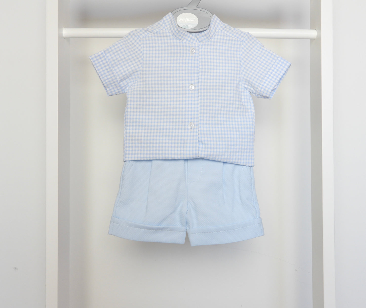 BLUE GINGHAM SHIRT AND SHORTS