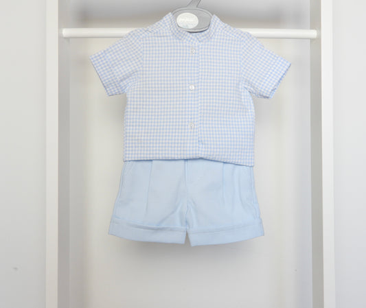 BLUE GINGHAM SHIRT AND SHORTS