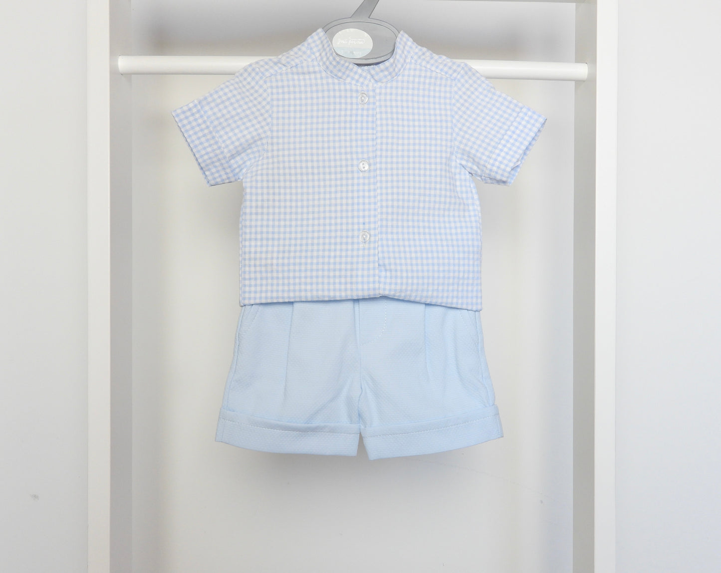 BLUE GINGHAM SHIRT AND SHORTS