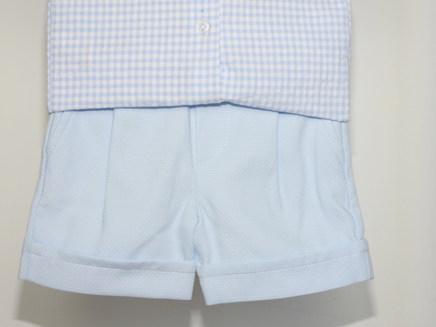 BLUE GINGHAM SHIRT AND SHORTS