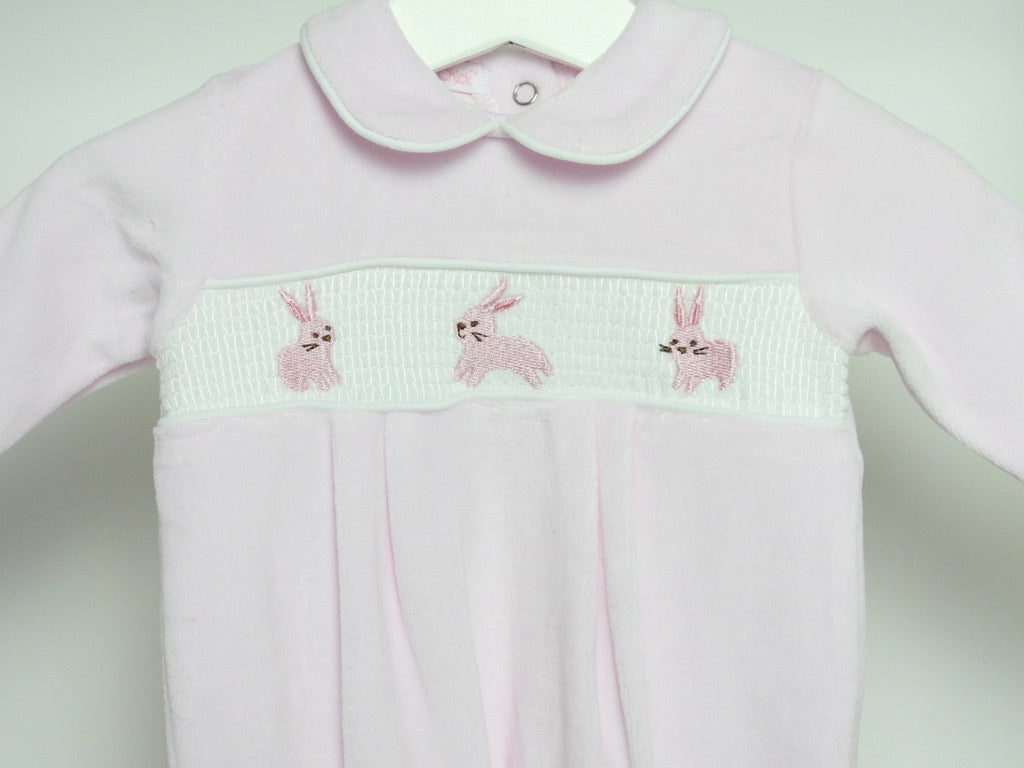 PINK BUNNY VELOUR SLEEPSUIT