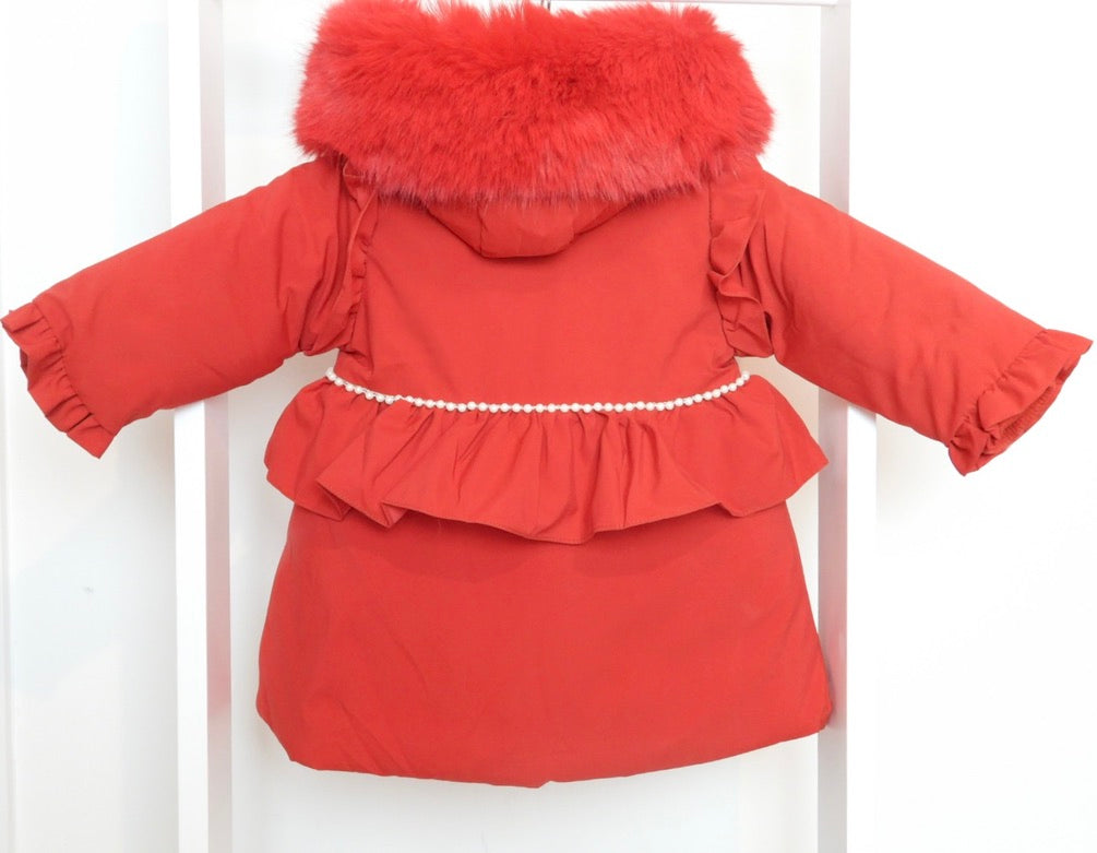 RED FUR PUFFER COAT