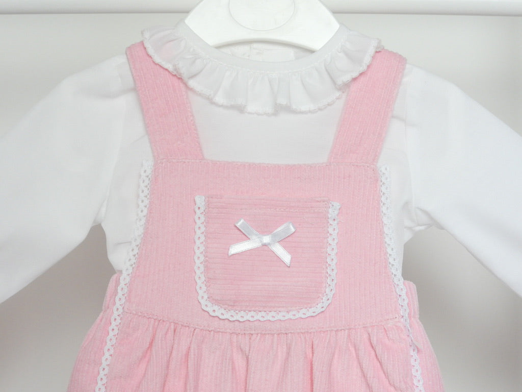 PINK CORD DUNGAREE AND SHIRT SET