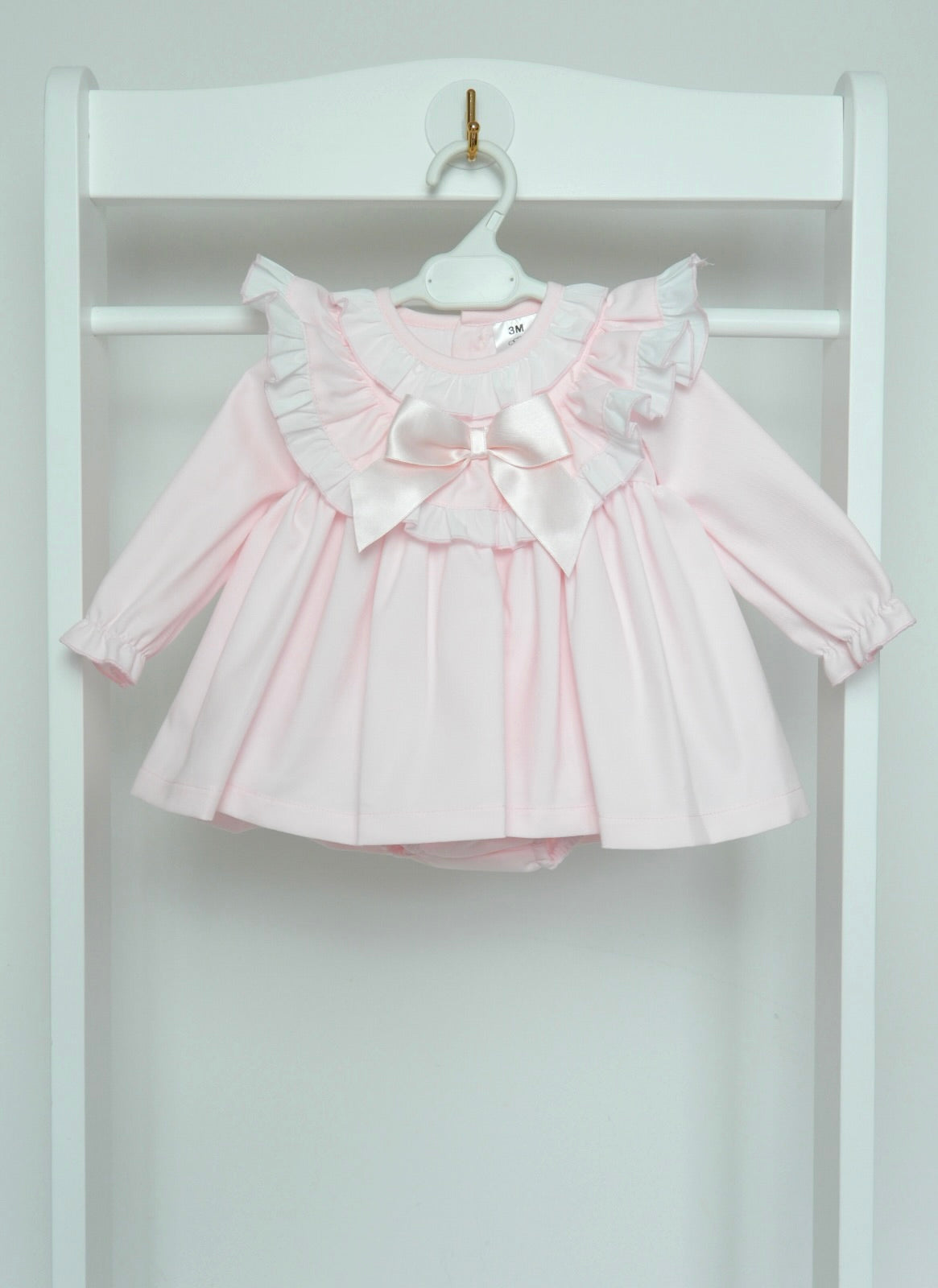 BABY PINK LONG SLEEVE FRILLY DRESS WITH PANTS