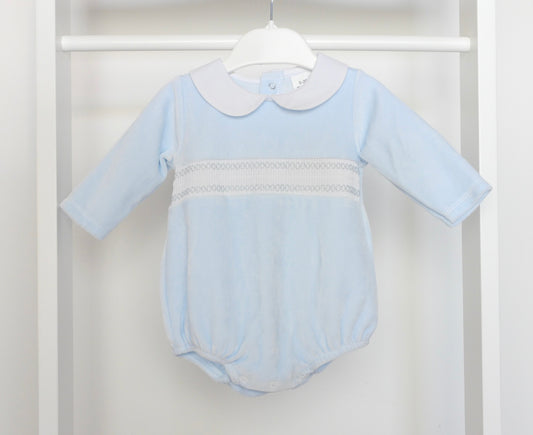 BABY BLUE SMOCKED LONG SLEEVE ROMPER