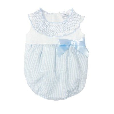 Blue Stripe Bow  Romper