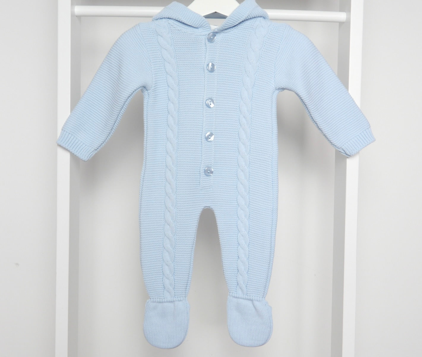 POM POM BLUE KNITTED PRAM SUIT