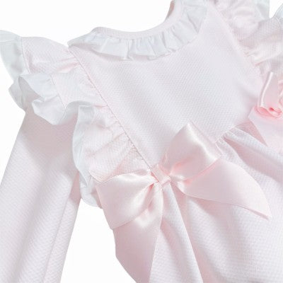 BABY PINK FRILLY SHOULDER LONG SLEEVE ROMPER